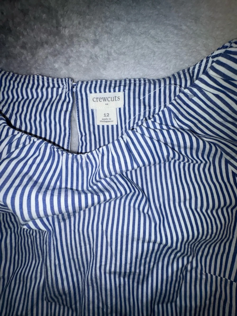 (A1) Crewcuts J.Crew Girls Blue‎ & White Striped Tie-Sleeve Blouse Top Size 12